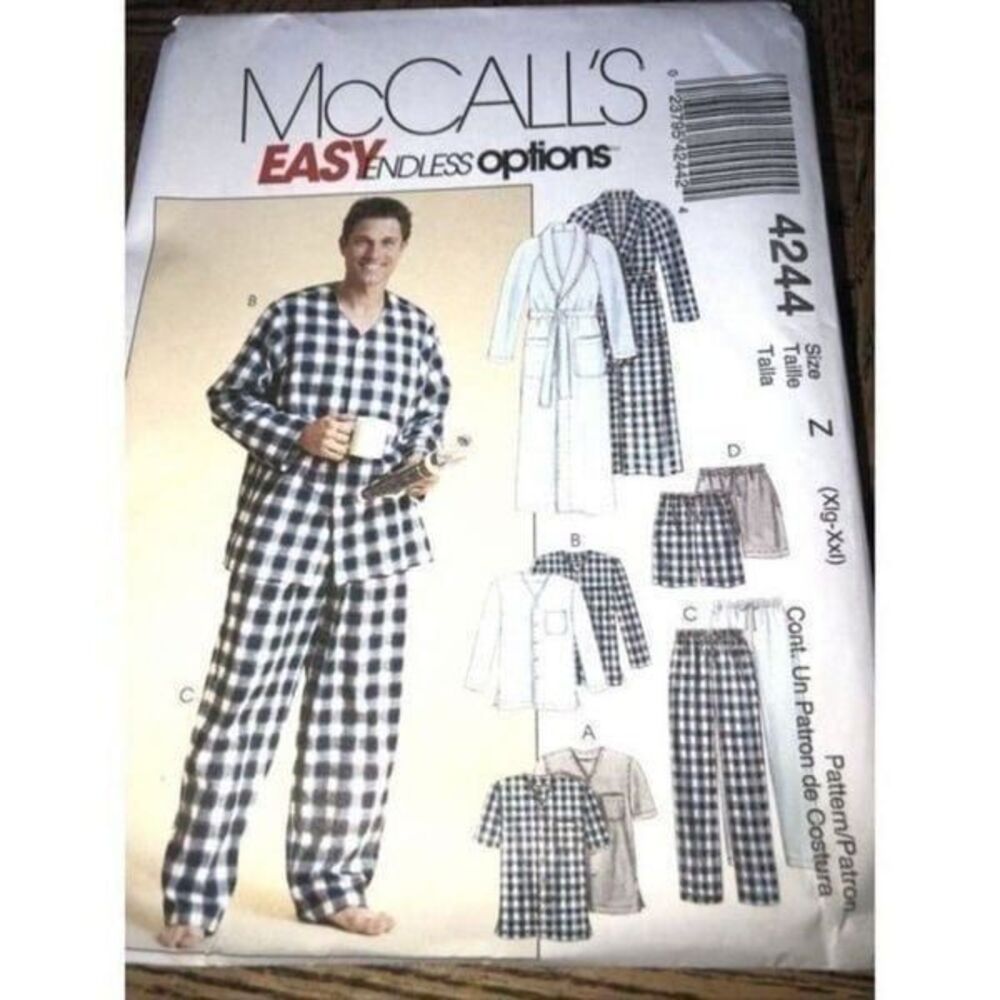 McCalls 4244 Easy Endless Options Pattern Size XXL, Men’s Robe, Belt,Pant,shor